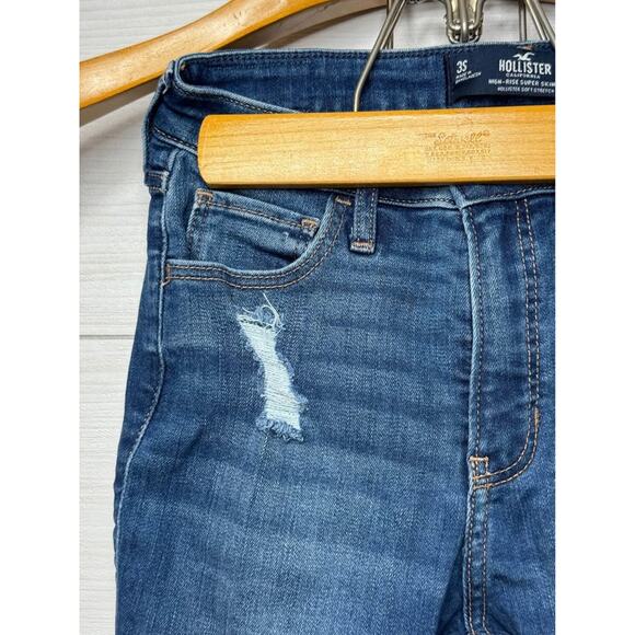Hollister High Rise Dark Super Skinny Jeans Distressed Dark Wash W26 Casual - Picture 4 of 8